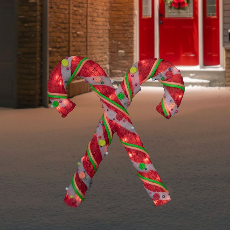 Northlight Lighted Sisal Double Candy Cane Christmas Outdoor Decoration - 26" - Clear Lights