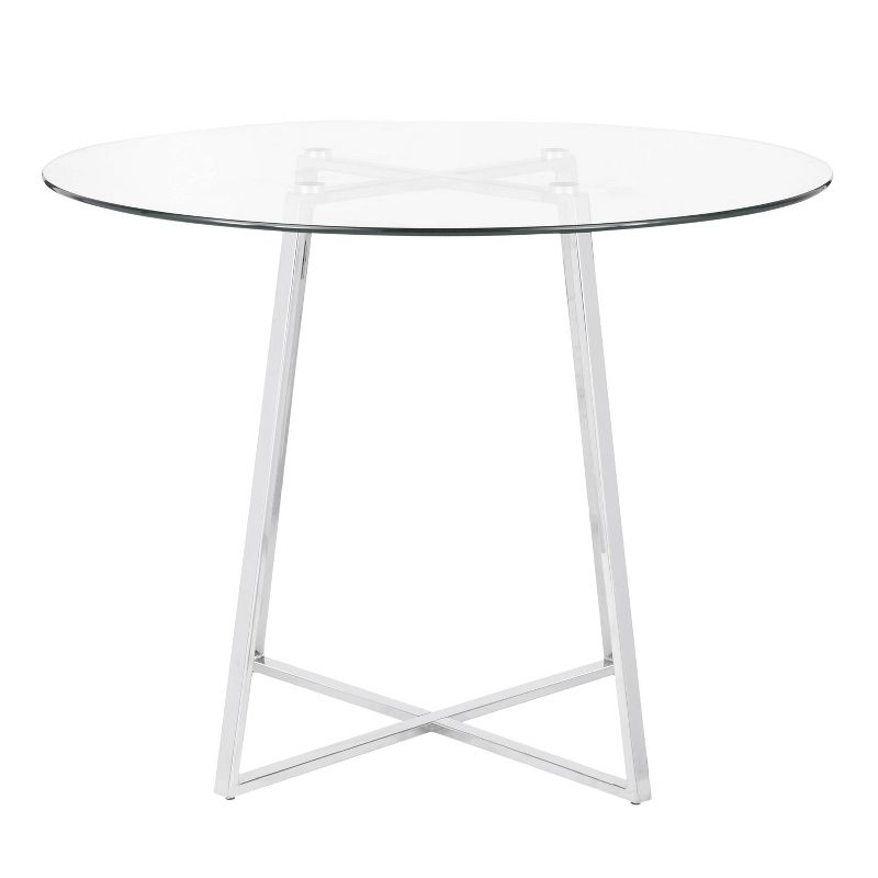 40" Cosmo Round Dining Table Chrome/Clear Glass - LumiSource: Contemporary Style, 4-Seater, Steel Pedestal Base