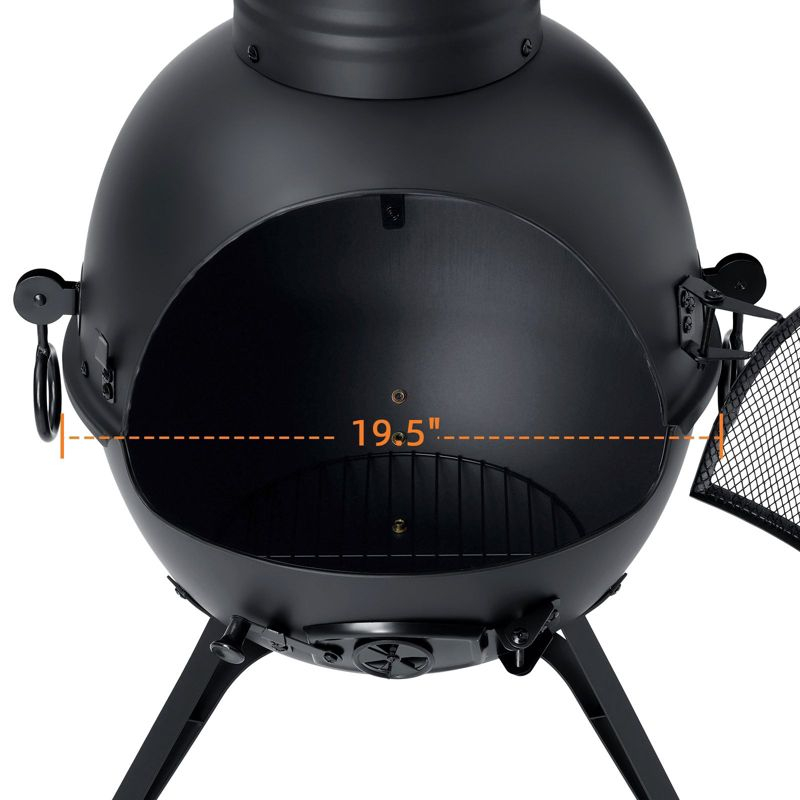 SINGLYFIRE 55 Inch High Fire Pit Fireplace with Chiminea Cover Rust-Free Iron Black