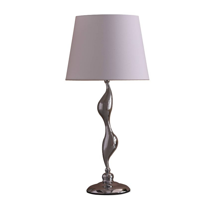 24" Modern Metal Table Lamp with Twisted Base Silver - Ore International: Chrome Finish, Cylinder Linen Shade