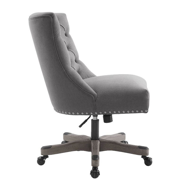 Della Traditional Tufted Wood Base Swivel Office Chair Gray - Linon