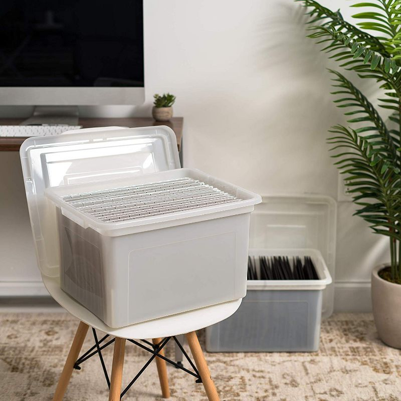 IRIS USA 35 Qt. 4Pack File Box File Organizer Plastic File Box for Letter/Legal File, BPA-Free Plastic Storage Bin Tote Organizer with Durable, Pearl