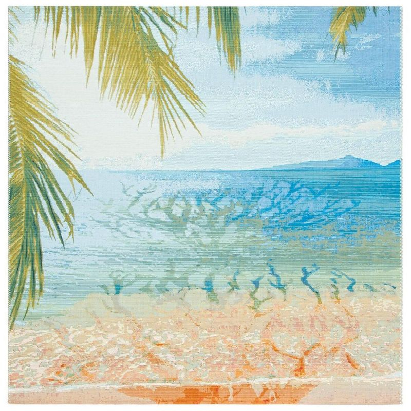 Barbados BAR515 Power Loomed Indoor/Outdoor Area Rug - Gold/Blue - 6'6"x6'6" - Safavieh.