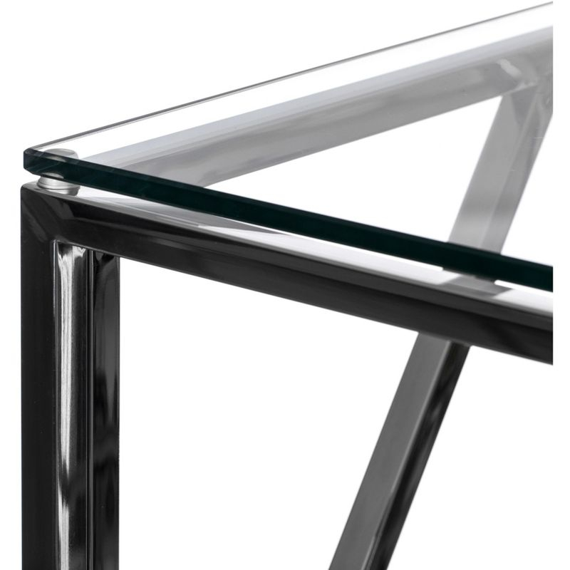 Fabulaxe Modern Square End Side Table, Tempered Glass Top Metal Coffee Table, Silver