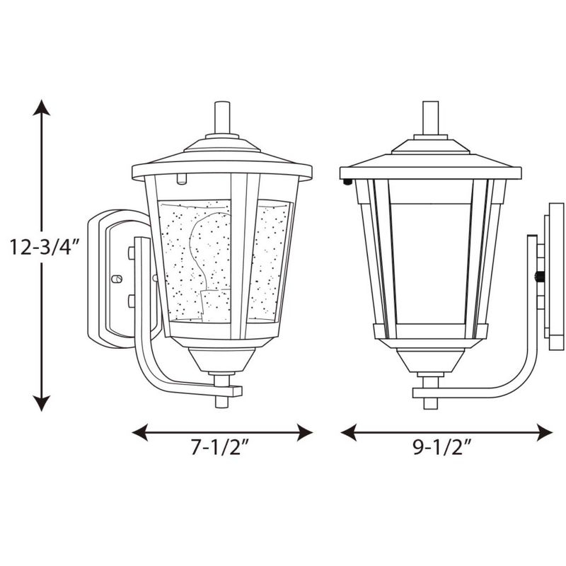 Progress Lighting, East Haven, 1-Light, Outdoor Wall Lantern, Black, Seeded Glass Shade