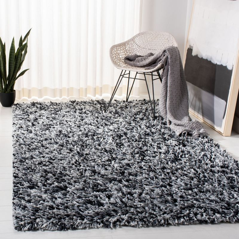 Rio Shag SG960 Hand Loomed Indoor Area Rug - Black/Ivory - 8'x10' - Safavieh