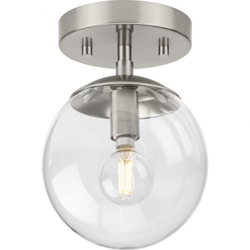 Progress Lighting Atwell 1-Light Flush Mount Ceiling Light, Brushed Nickel, Clear Glass