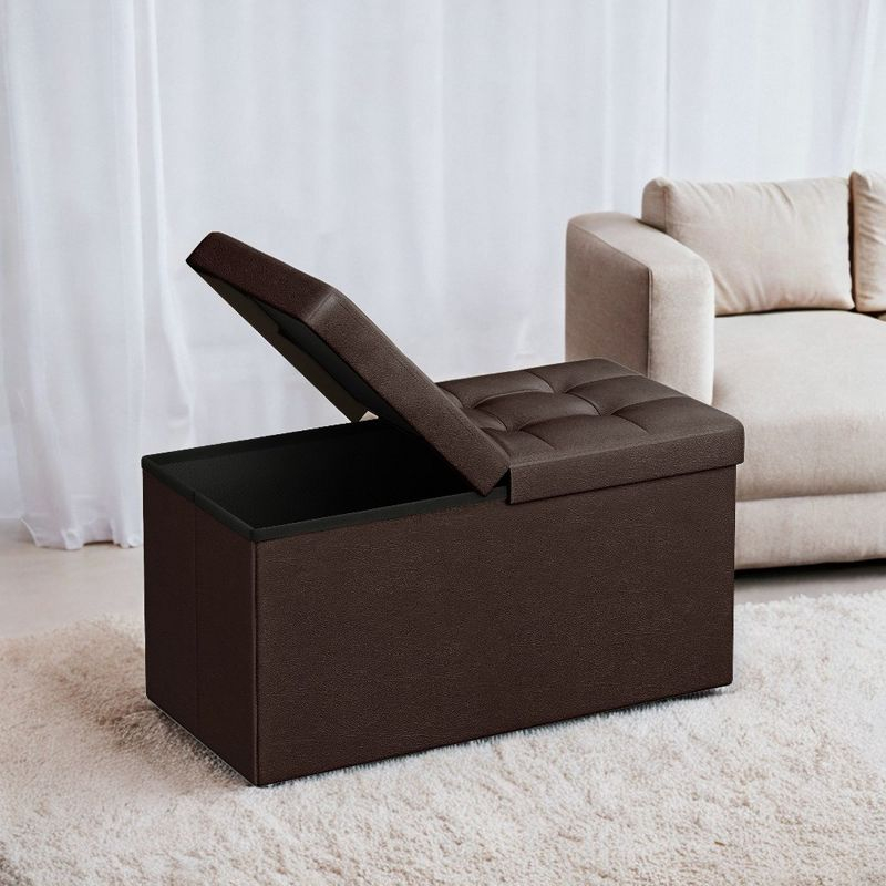 SONGMICS 30 Inches Folding Storage Ottoman Bench with Flipping Lid Brown