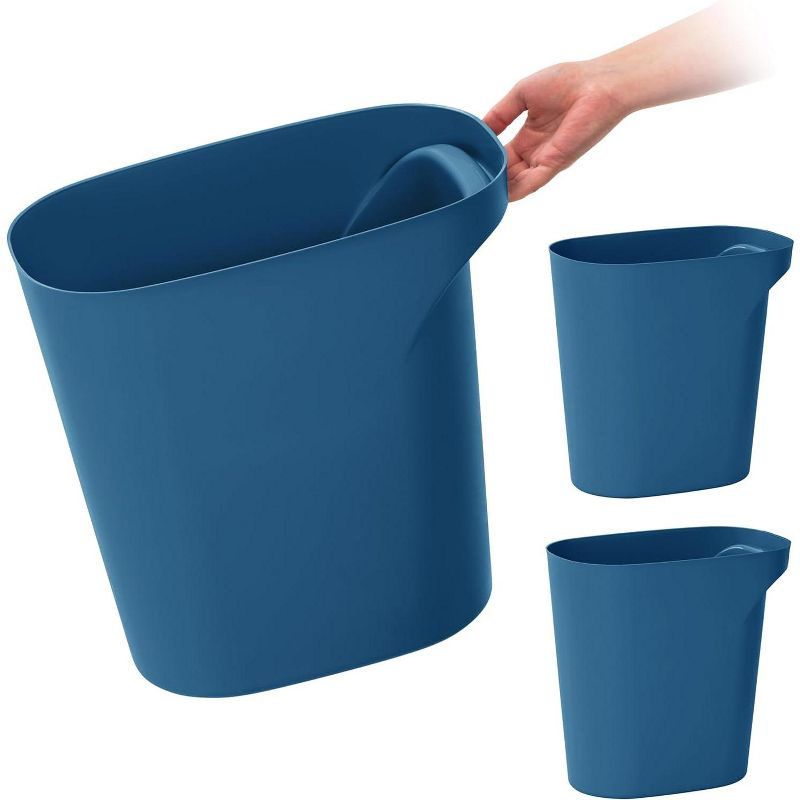 IRIS USA 6 Gallon / 24 Quart Plastic Wastebasket Garbage Trash Cans, 3-Pack, with Handles for Home Office Kitchen Bedroom Bathroom, Navy
