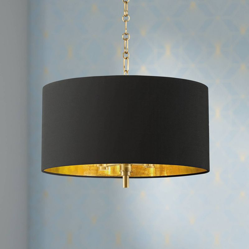 Possini Euro Design Warm Gold Pendant Chandelier 20" Wide Modern Black Fabric Drum Shade 4-Light Fixture for Dining Room Living House Kitchen Island