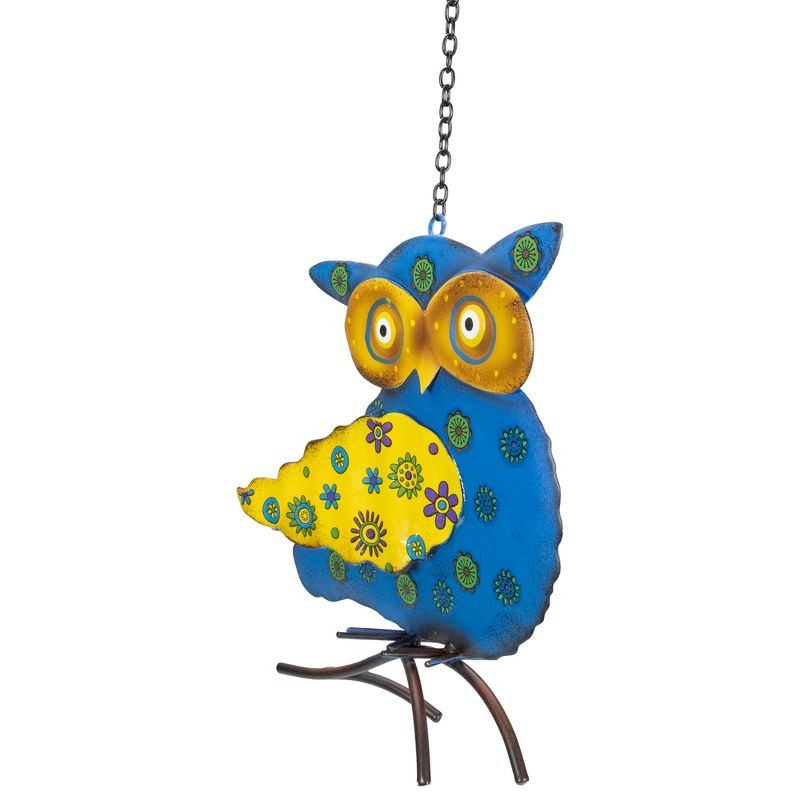 Northlight 7.75" Blue and Yellow Metal Owl Outdoor Wall Hanging
