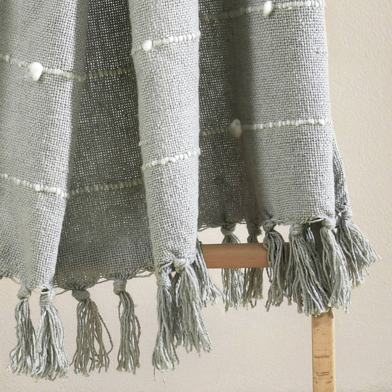 50"x60" Boho Tufted Cotton Woven Tassel Throw Blanket with Fringes Light Gray - Lush Décor: Decorative for Bed & Couch
