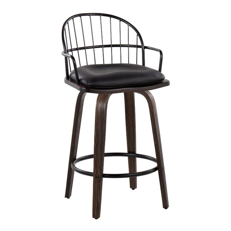 Set of 2 Riley Counter Height Barstools Walnut/Black - LumiSource: 26 inch, Swivel, Upholstered with Armrests
