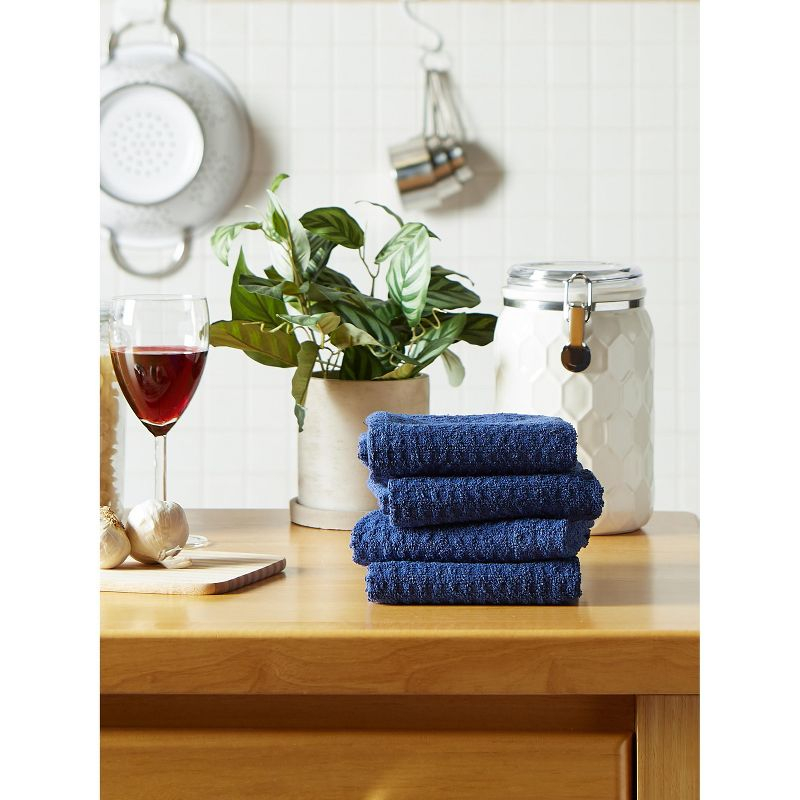 Design Imports Nautical Blue Solid Waffle Terry Dishtowel Set/4