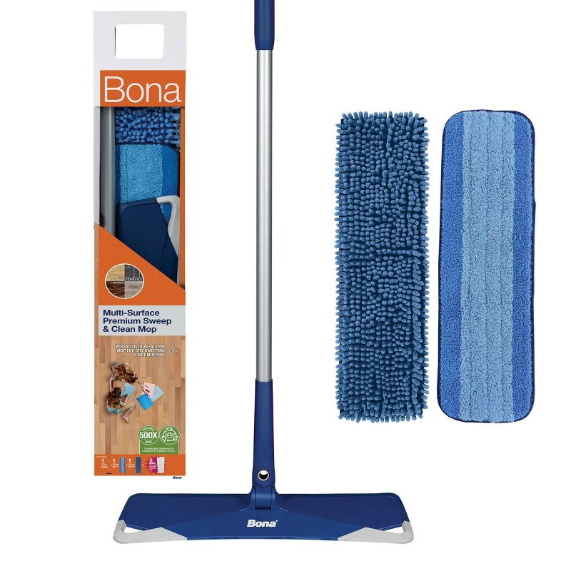 Bona Floor Mop Starter Kit - 2-in-1 Wet + Dry Floor Sweeping + Mopping - 1 Mop, 1 Reusable Sweeping Pad, 1 Reusable Mopping Pad