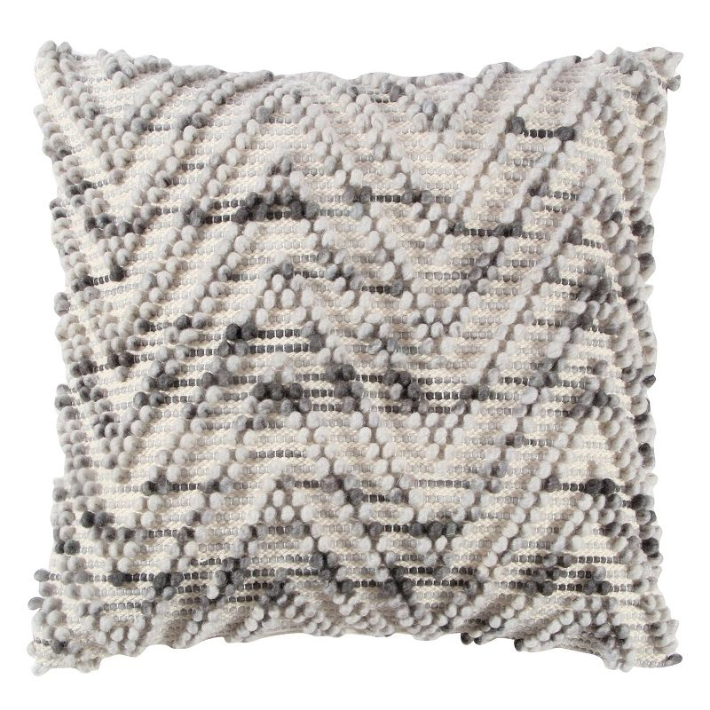 20"x20" Chevron Throw Pillow Natural/Gray - Rizzy Home: Wool & Cotton, Zippered Cover