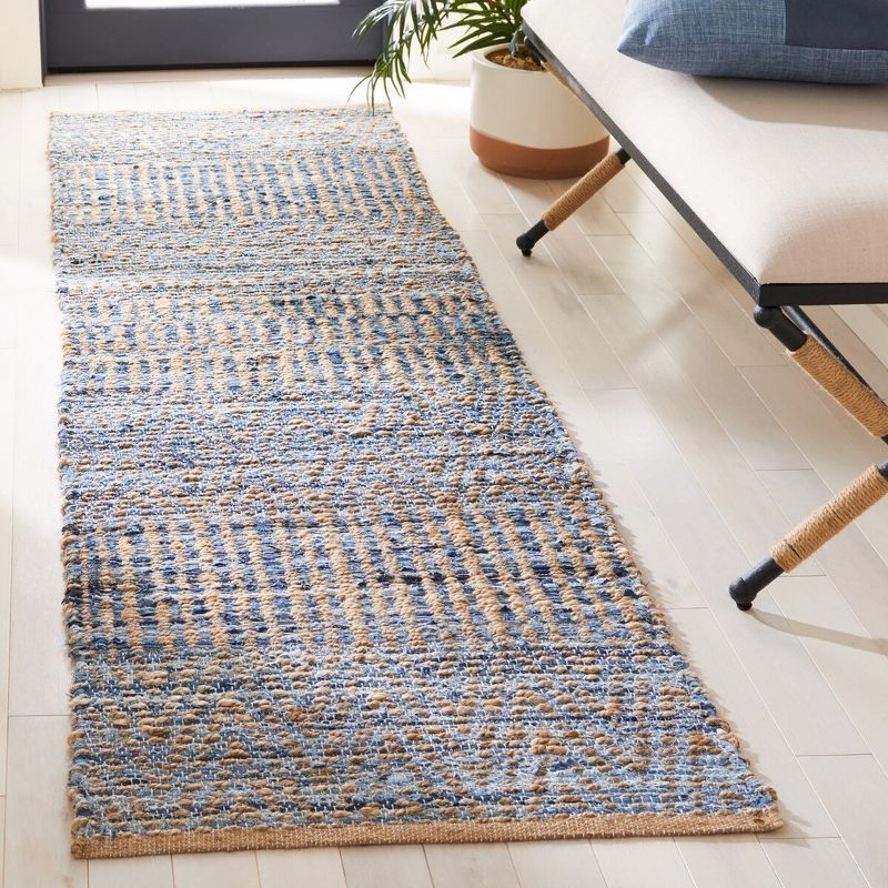 Cape Cod CAP353 Hand Woven Runner Rug - Natural/Blue - 2'3"x14' - Safavieh.