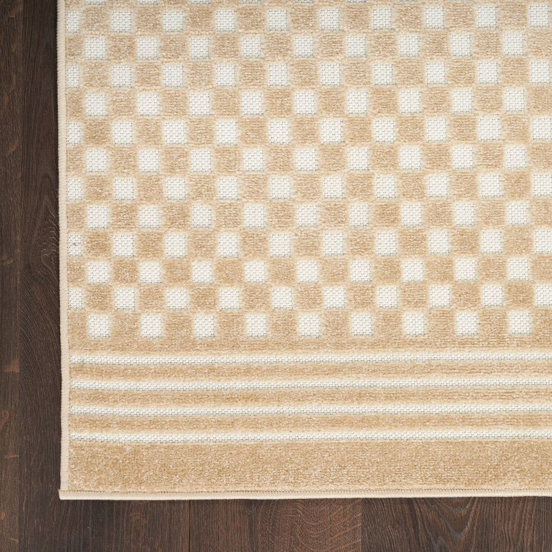 Nourison 7'10"x9'10" Care Free Checkered Machine Woven Area Rug Taupe: Modern Geometric Low Pile Indoor Rectangle Rug