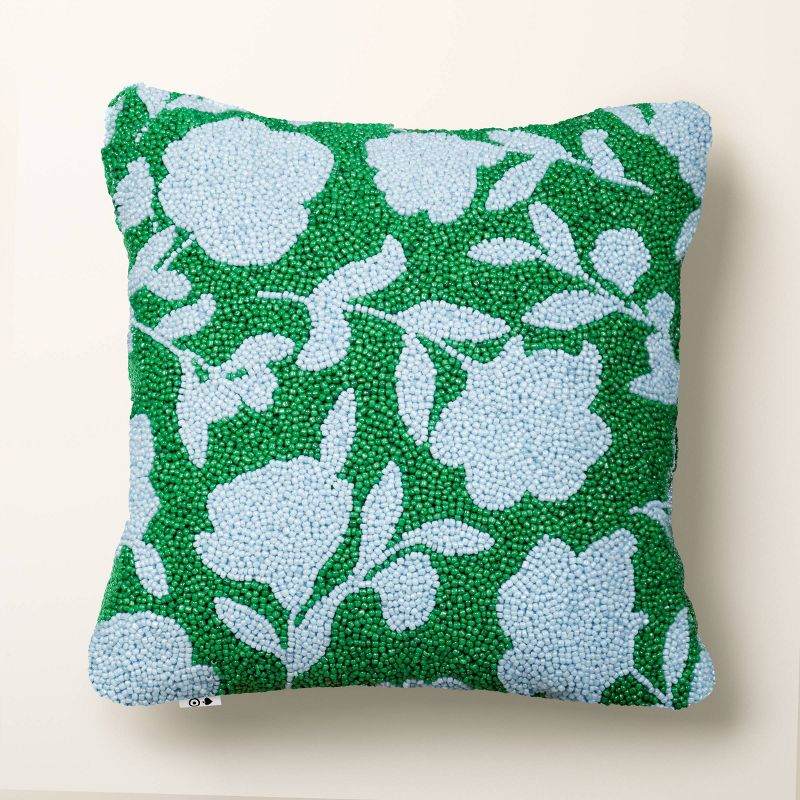 12"x12" Beaded Classic Rose Square Throw Pillow Green/Blue - kate spade new york x Target