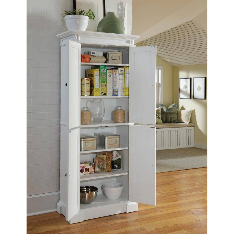 Home Styles Americana Kitchen Pantry Off-White: Traditional Hardwood Storage, 4 Adjustable Shelves