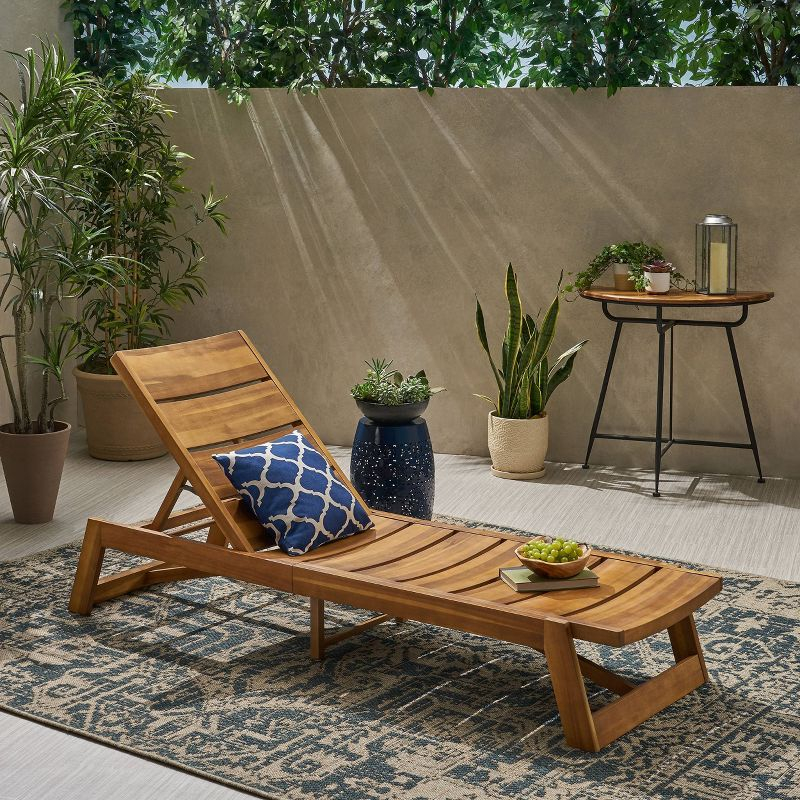 Maki Wood Chaise Lounge Teak - Christopher Knight Home: Weather-Resistant Acacia & Iron Frame, 90 Day Warranty