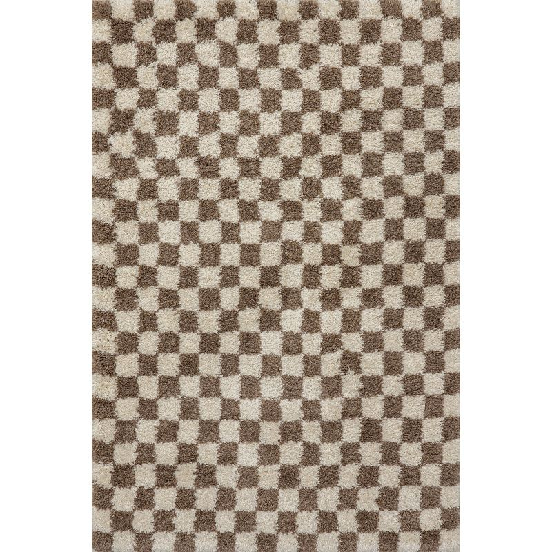 Nuloom Adelaide Checkered 10x13 Shag Indoor Area Rug for Living Room Bedroom Dining Room Nursery, Beige/Brown