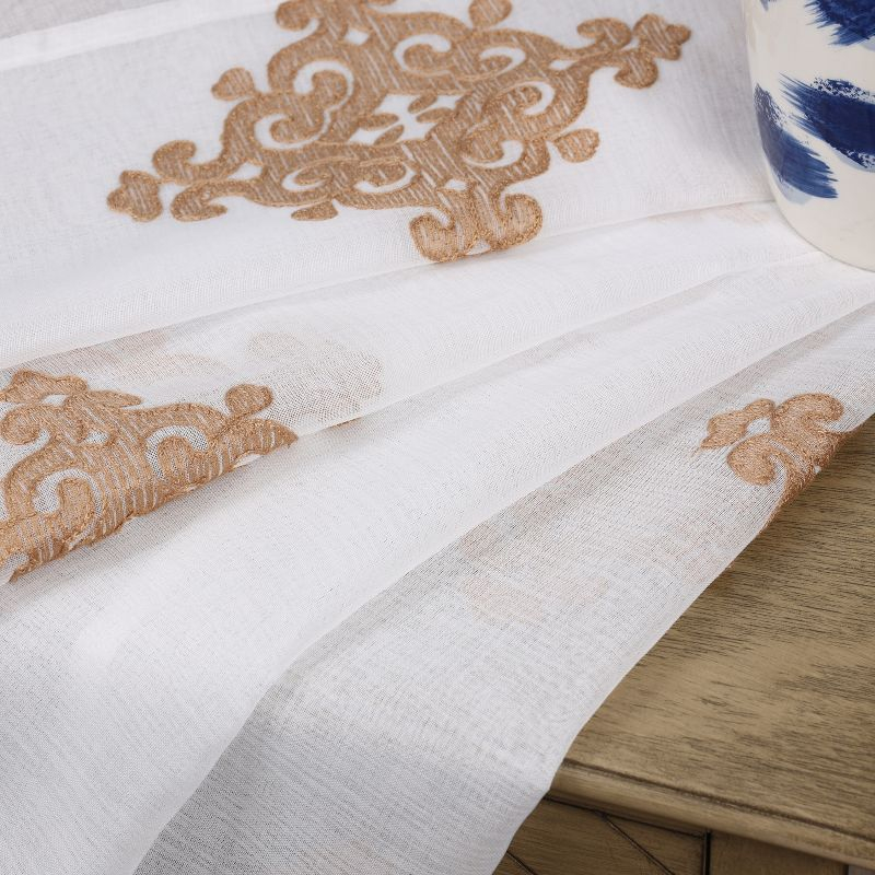 Damask Semi-Sheer 2-Piece Curtain Panel Set with Stainless Grommet Header, 52" x 63", Gold - Blue Nile Mills