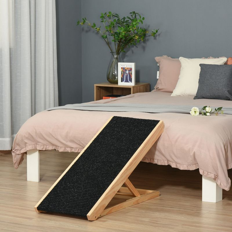 PawHut Elevated Pet Ramp for Dogs and Cats, Foldable and Height Adjustable with Non-slip Finish, Pine 35.5"L x 16"W x 24"H, Black