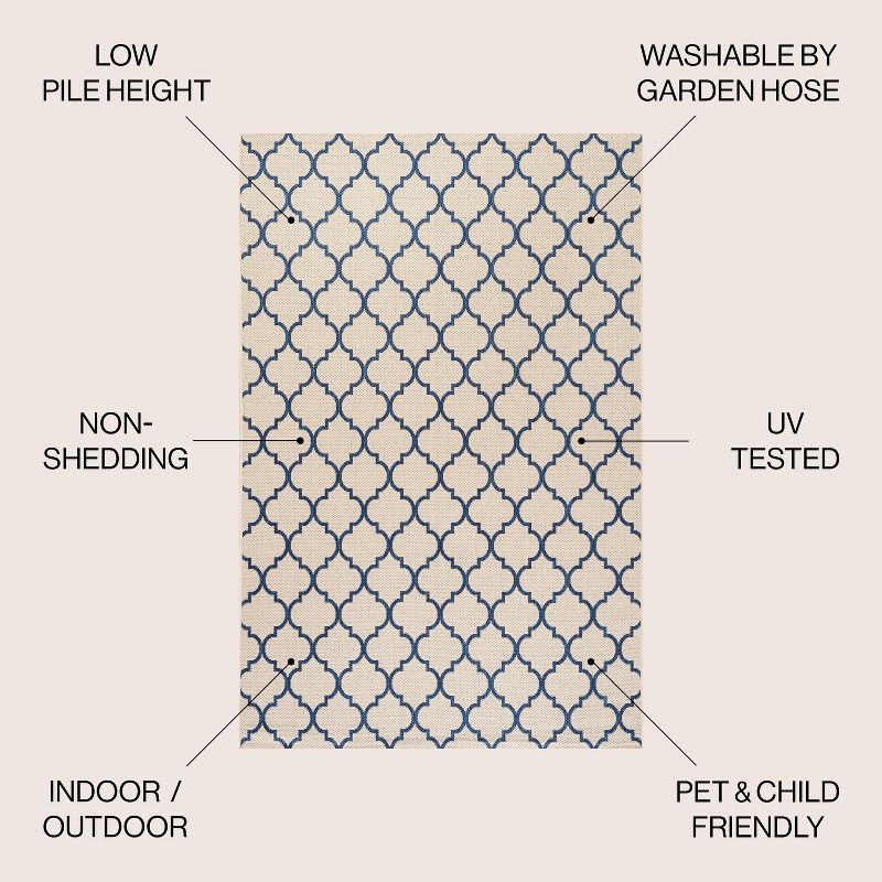 8'x10' Arabesque Ogee Trellis Indoor/Outdoor  Area Rug, Beige/Navy - JONATHAN Y