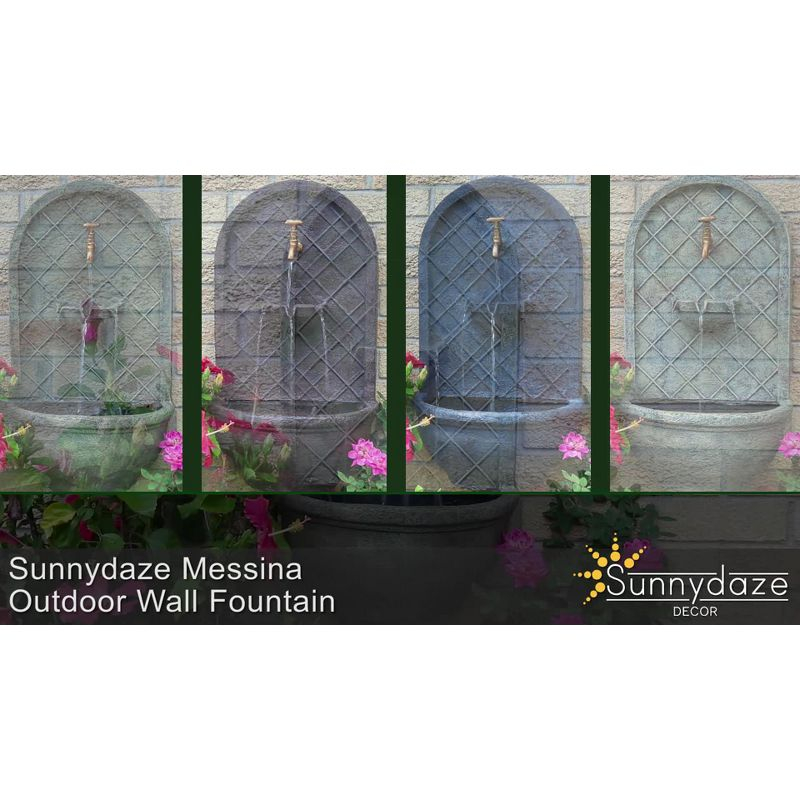 Sunnydaze 26" H Solar-Powered with Battery Pack Polystone Messina Outdoor Wall-Mount Water Fountain, Bronze Finish