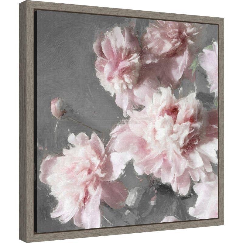Amanti Art Pink Peonies on Gray II by Shawna Sullivan Canvas Wall Art Print Framed 16 x 16-in.