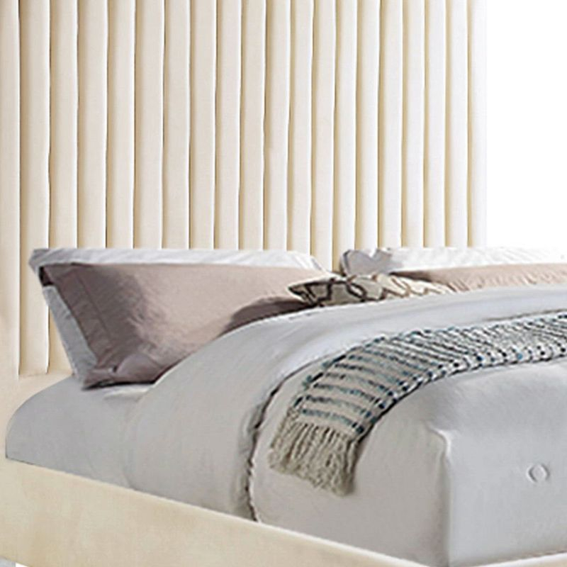Acme Furniture 86" Queen Bed Edzia Bed Beige Velvet: Luxurious Upholstered Panel, Wood Frame, Acrylic Textile