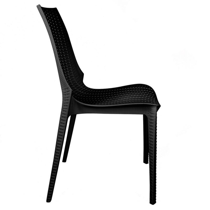 LeisureMod Kent Modern Outdoor Plastic Dining Chair Stackable Design Set of 4 in Black