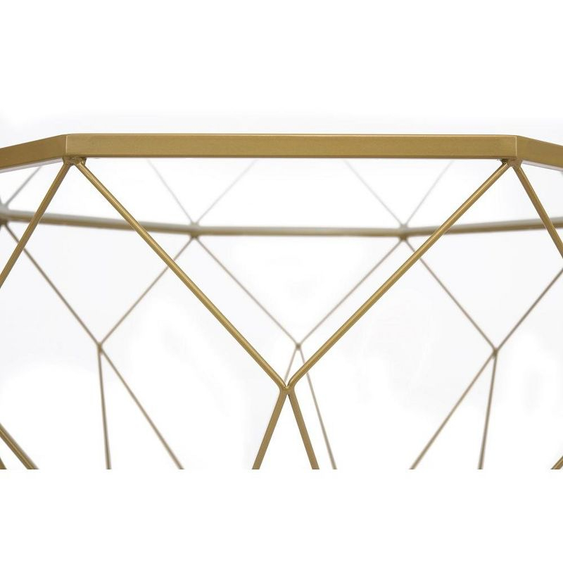LeisureMod Malibu Modern 29" Wide Octagon Glass Top Coffee Table With Iron Base in Gold