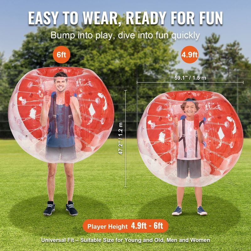 VEVOR Inflatable Bumper Ball 1-Pack, 5FT/1.5M Body Sumo Zorb Balls for Teen & Adult, 0.8mm Thick PVC Human Hamster Bubble Balls
