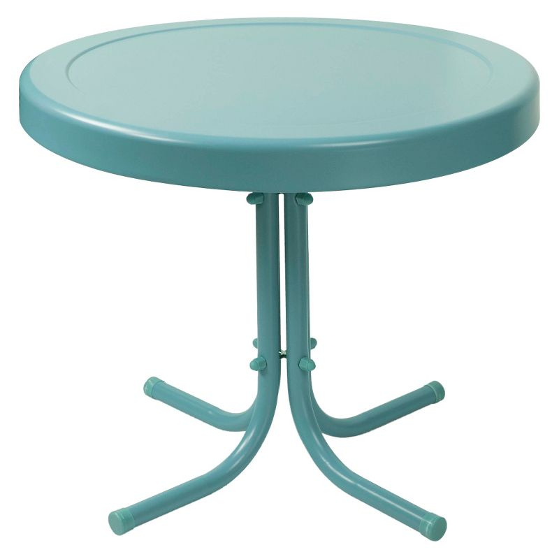 Crosley Retro Metal Patio Side Table Pastel Blue Satin: Vintage Style, Round, Weather-Resistant