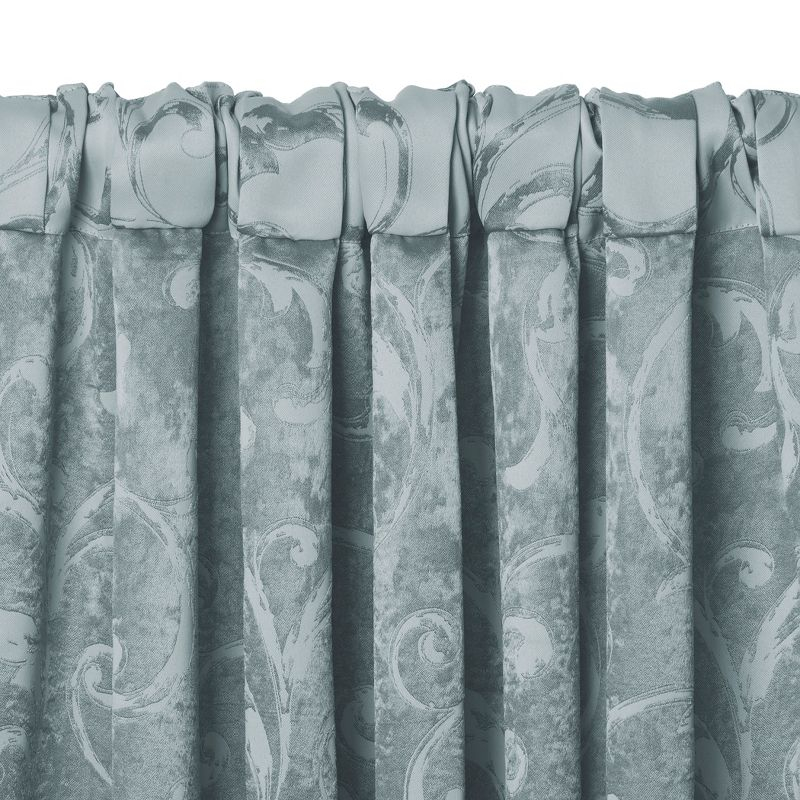 Mia Jacquard Scroll Blackout Window Curtain Panel - 52" x 95" - Blue - Elrene Home Fashions