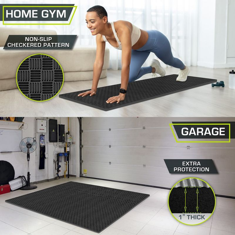 ProsourceFit Checkered Puzzle Exercise Mat 1-in, Black, 24 Sq Ft - 6 Tiles
