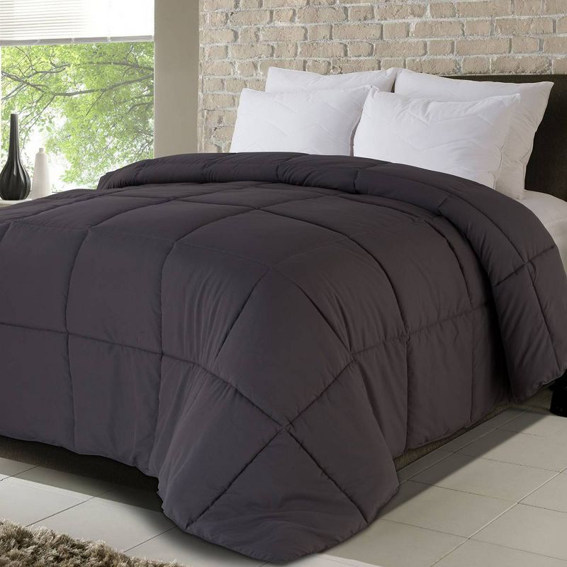 Twin Down Alternative Comforter Dark Gray - Never Down: Hypoallergenic, Microfiber, OEKO-TEX Certified