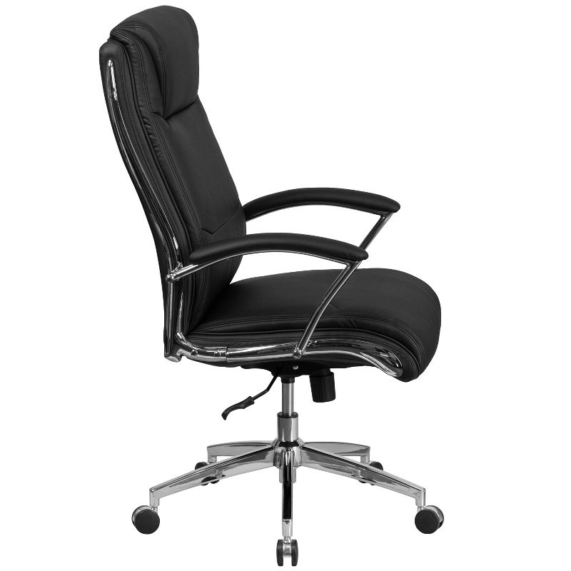 Flash Furniture High Back Designer Black LeatherSoft Smooth Upholstered Executive Swivel Office Chair with Chrome Base and Arms