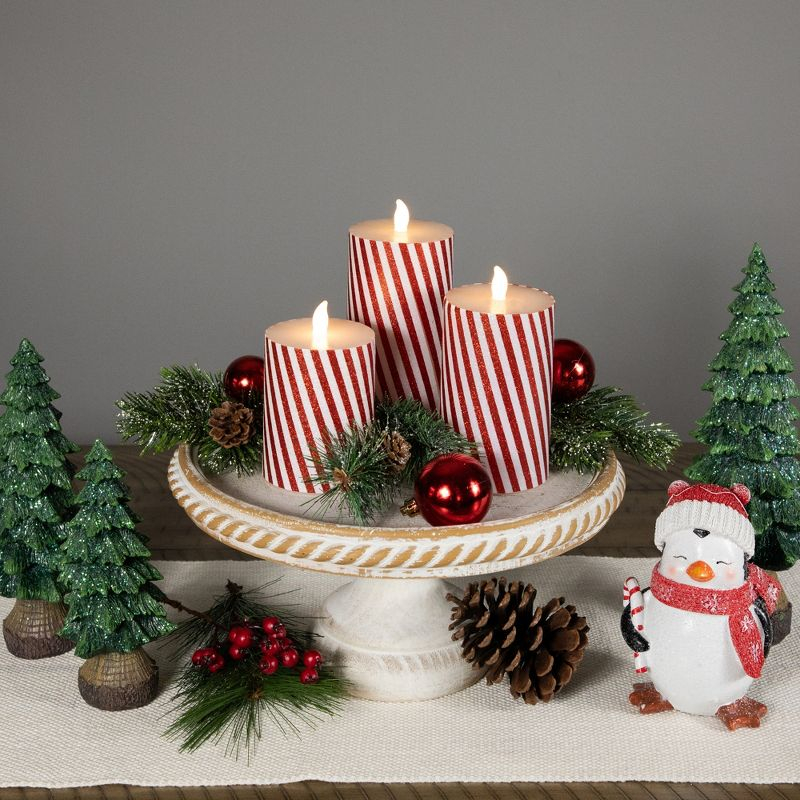 Northlight LED Flickering Flameless Candy Cane Striped Christmas Wax Pillar Candles - 6" - Set of 3