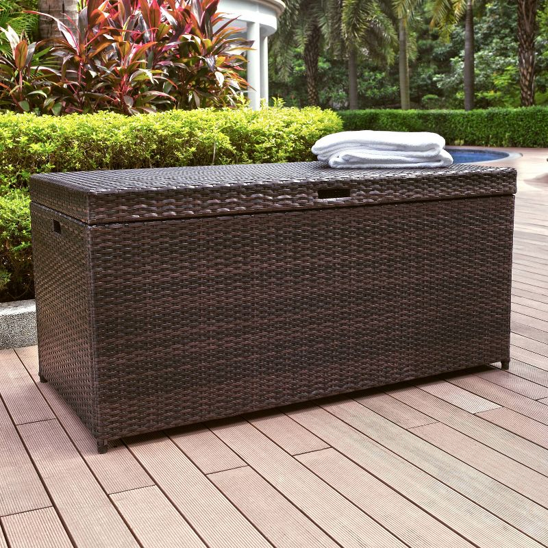 104.5gal Palm Harbor Steel Outdoor Deck Box Brown - Crosley: UV-Resistant Patio Storage with Hinged Top