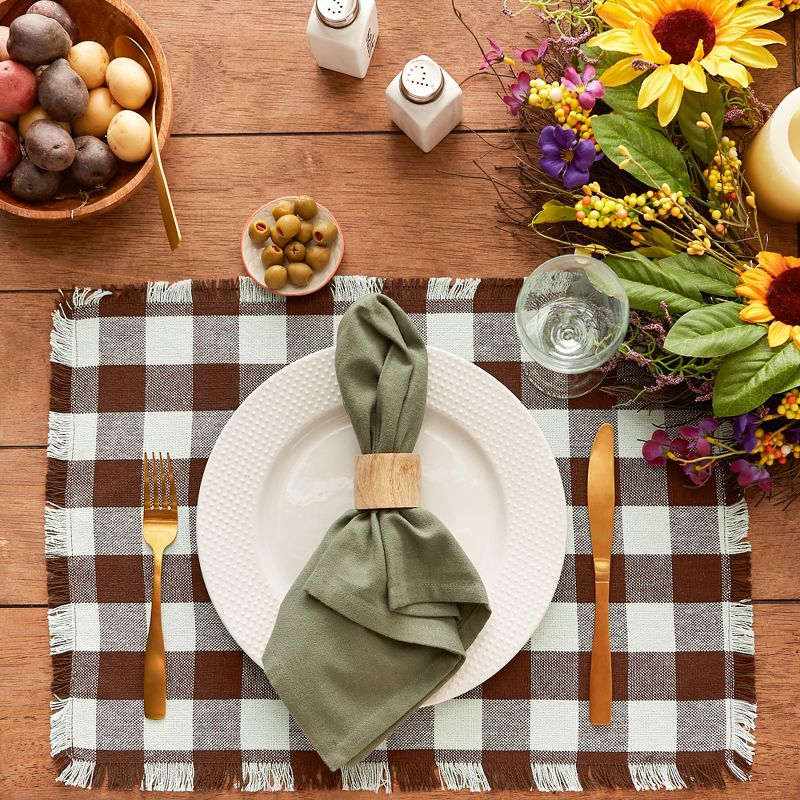 Design Imports Bark Brown Heavyweight Check Fringed Placemat Set/6