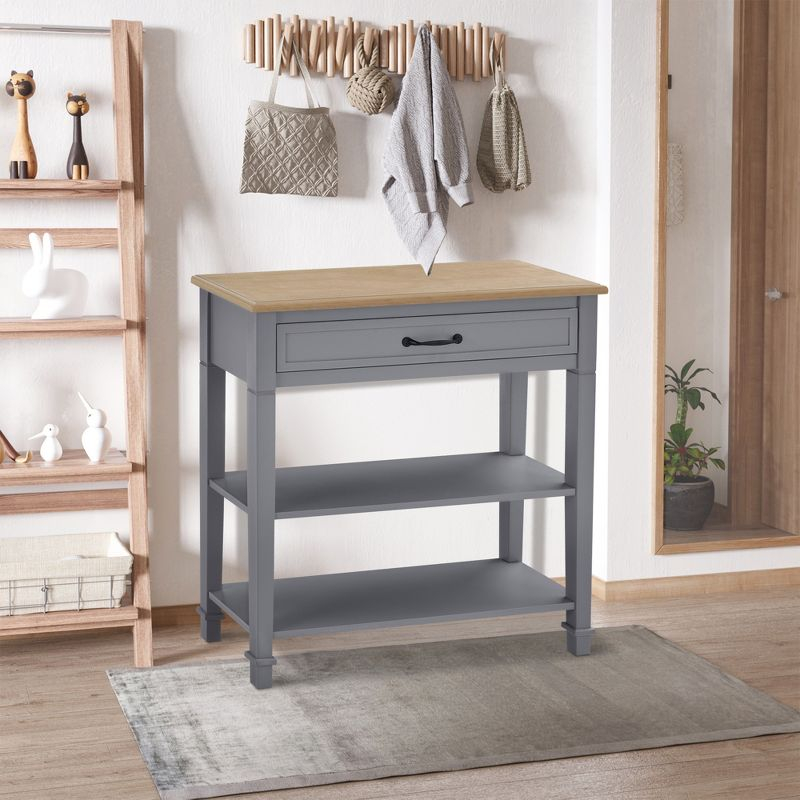 HOMCOM Entry Way Table Modern Style Sofa Console with Drawer and Shelves, Sturdy Build, and Large Storage, Gray