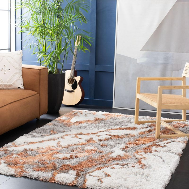 Horizon Shag 800 HZN890 Machine Made Accent Rug - 3'x3' - Grey/Rust - Safavieh