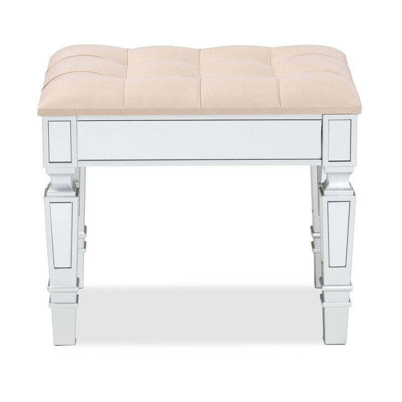 Baxton Studio Hedia Fabric Upholstered and Wood Ottoman Beige/Silver : Rectangular Footstool, Entryway Seating