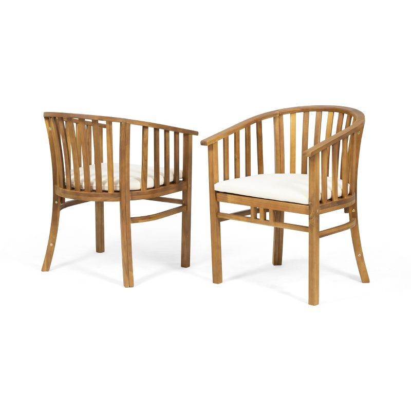 GDFStudio Rosin Outdoor Acacia Wood Dining Chairs with Cushion (Set of 2), Cream/Teak