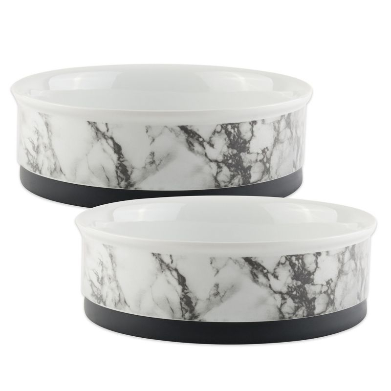 Bone Dry Pet Bowl - White Marble - Medium 6Dx2H Set/2