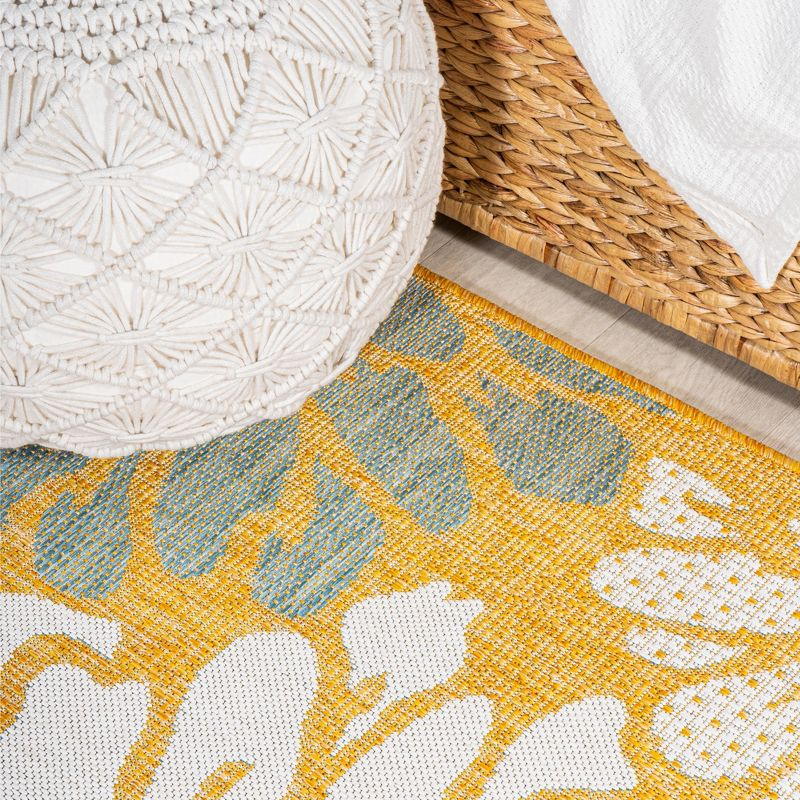 5' x 5' Zinnia Modern Floral Textured Weave Indoor/Outdoor Area Rug, Yellow/Cream - JONATHAN Y