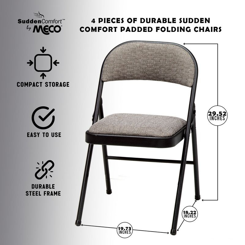 MECO Sudden Comfort Deluxe Metal Fabric Padded Folding Chair Set for Indoor Home Special Occasions or Outdoor Events, Black (Set of 4)